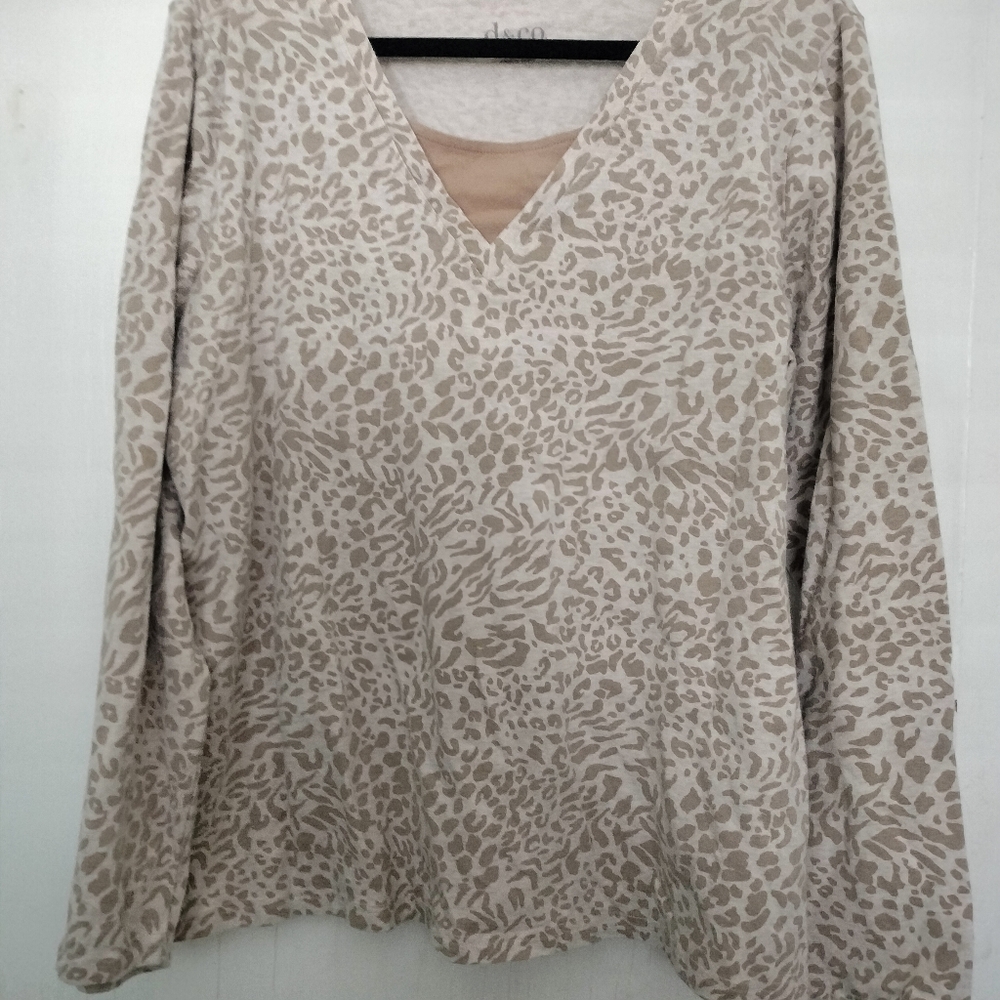 Denim&Co Beige Animal Print Long Sleeve Top
